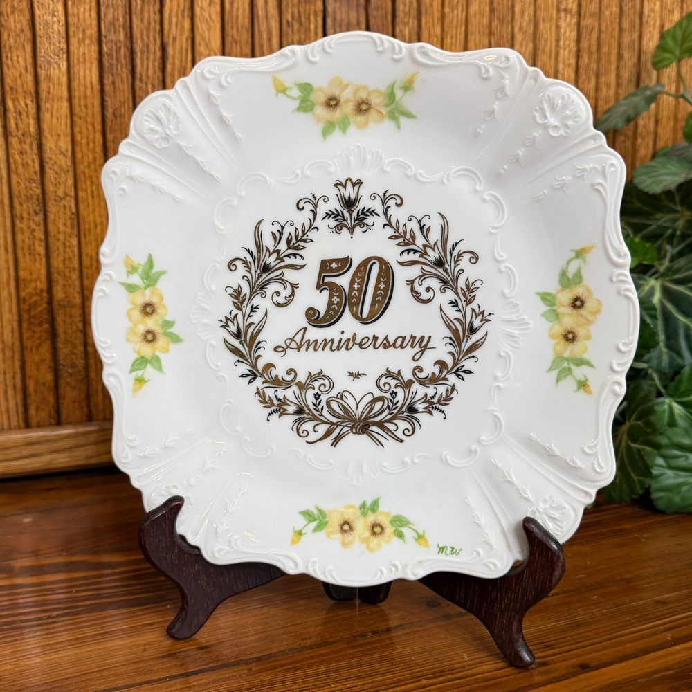 Collector Plate White Excellent 50th Anniversary Gold Floral